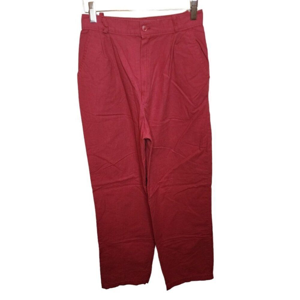 Vintage 80s Chino Pants Womens Size 6 Red Pleated High Rise